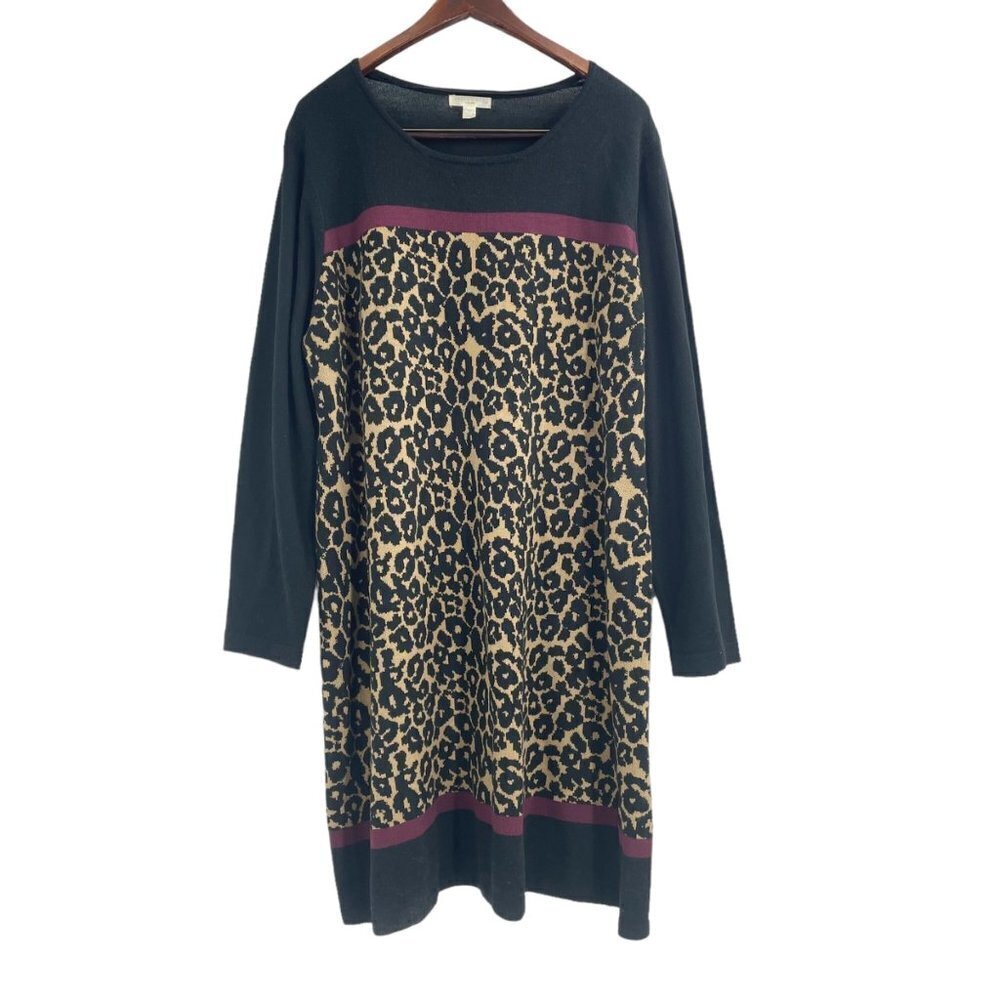 London Times Woman Black Leopard Print Long Sleeve Dress Womens Plus Size 3X